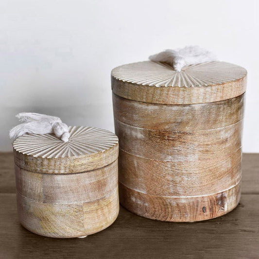 Set of 2 Carved Jar with Tassels